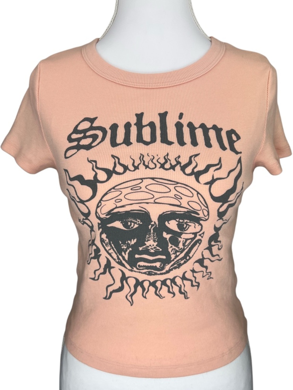 American Eagle Sublime Band Tee Women’s Medium Peach Ribbed Graphic Shirt